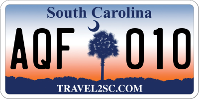 SC license plate AQF010