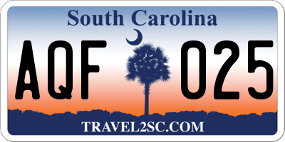 SC license plate AQF025