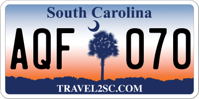 SC license plate AQF070