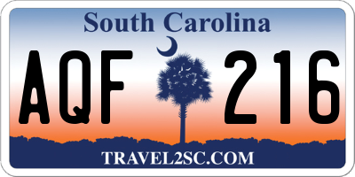 SC license plate AQF216
