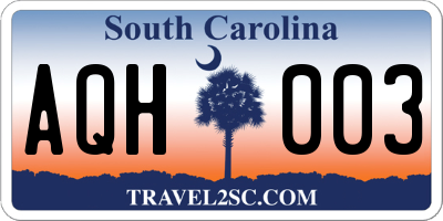 SC license plate AQH003