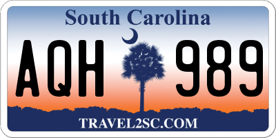 SC license plate AQH989