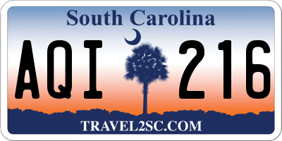SC license plate AQI216