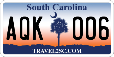 SC license plate AQK006