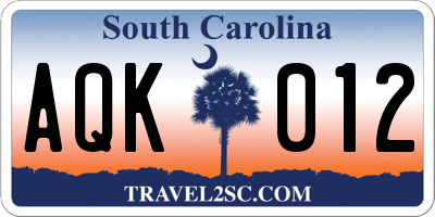 SC license plate AQK012