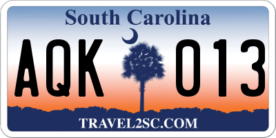 SC license plate AQK013