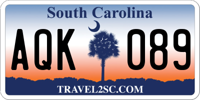 SC license plate AQK089