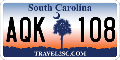 SC license plate AQK108