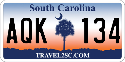 SC license plate AQK134