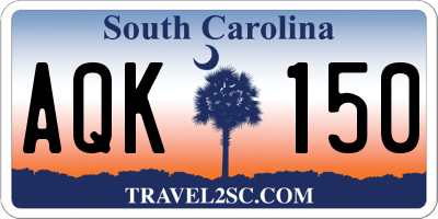SC license plate AQK150