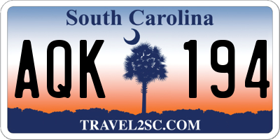 SC license plate AQK194
