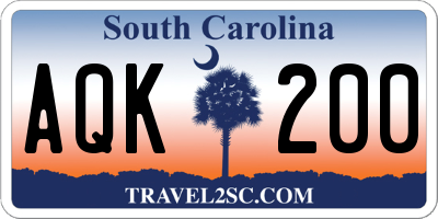 SC license plate AQK200