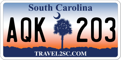 SC license plate AQK203