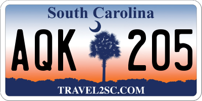 SC license plate AQK205