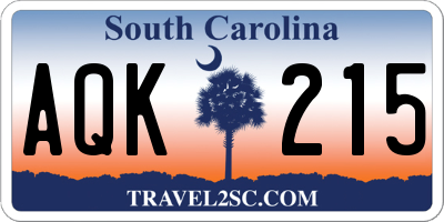 SC license plate AQK215