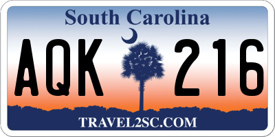 SC license plate AQK216
