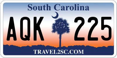 SC license plate AQK225
