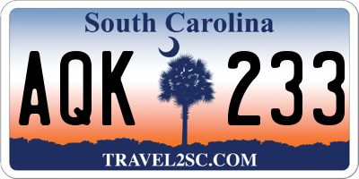 SC license plate AQK233