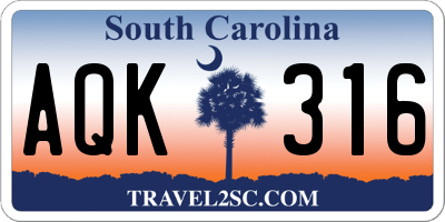 SC license plate AQK316