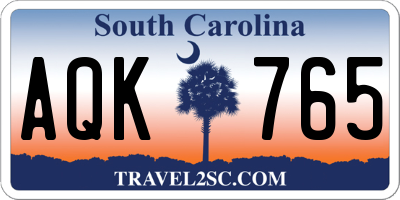 SC license plate AQK765
