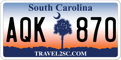SC license plate AQK870