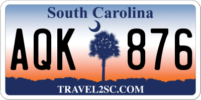 SC license plate AQK876