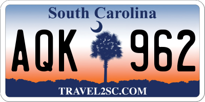 SC license plate AQK962