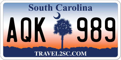 SC license plate AQK989