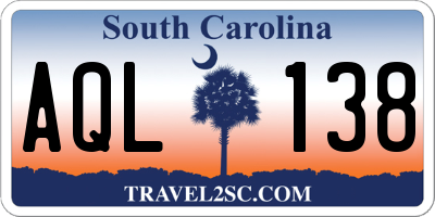 SC license plate AQL138
