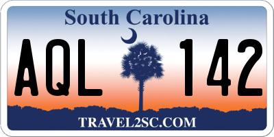 SC license plate AQL142