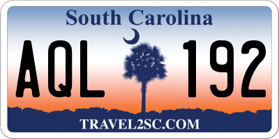 SC license plate AQL192