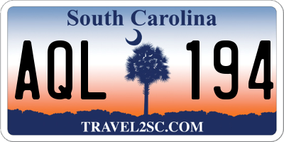 SC license plate AQL194