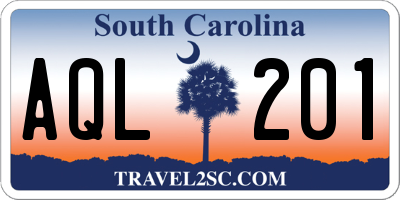 SC license plate AQL201