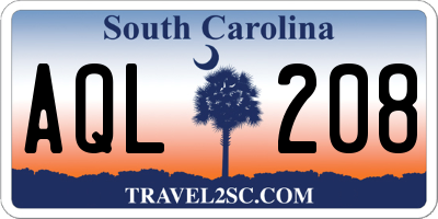 SC license plate AQL208