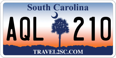 SC license plate AQL210