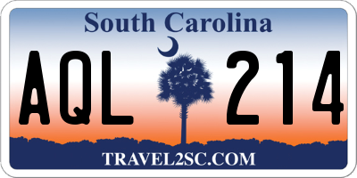 SC license plate AQL214
