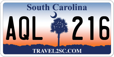 SC license plate AQL216