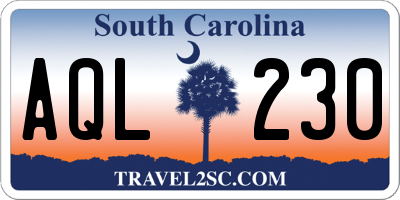 SC license plate AQL230