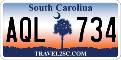 SC license plate AQL734