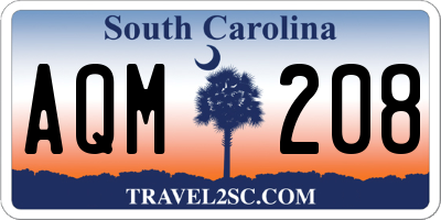 SC license plate AQM208
