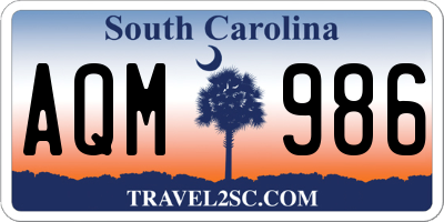 SC license plate AQM986