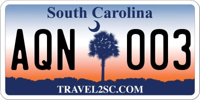 SC license plate AQN003