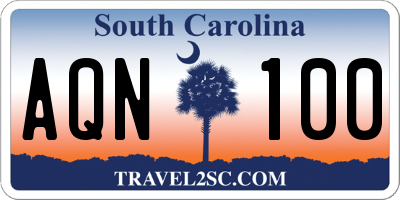 SC license plate AQN100