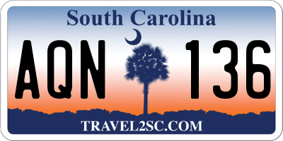 SC license plate AQN136