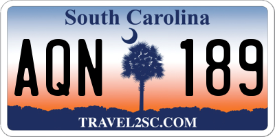SC license plate AQN189