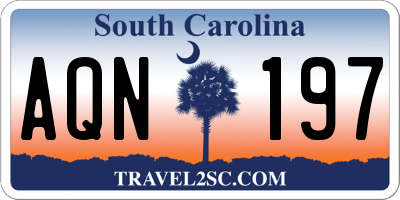 SC license plate AQN197