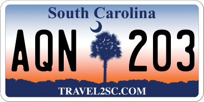 SC license plate AQN203
