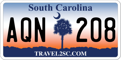 SC license plate AQN208