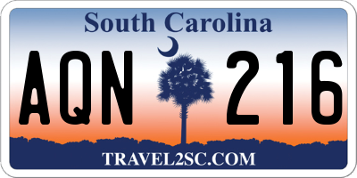 SC license plate AQN216