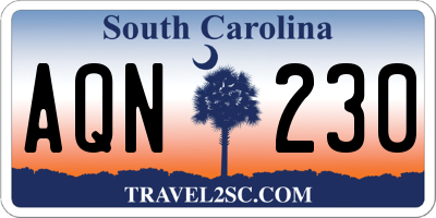 SC license plate AQN230
